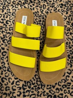 Steve Madden Bright Yellow Triple-Strap Slide Sandals